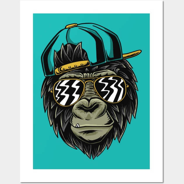 Cool Gorilla Head with Baseball Cap Wall Art by SLAG_Creative